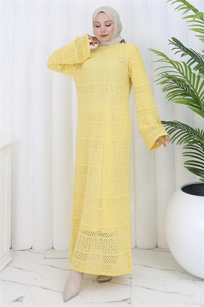 Astarlı Ajur Elbise Sarı HM2841