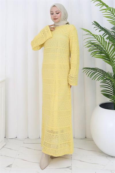 Astarlı Ajur Elbise Sarı HM2841