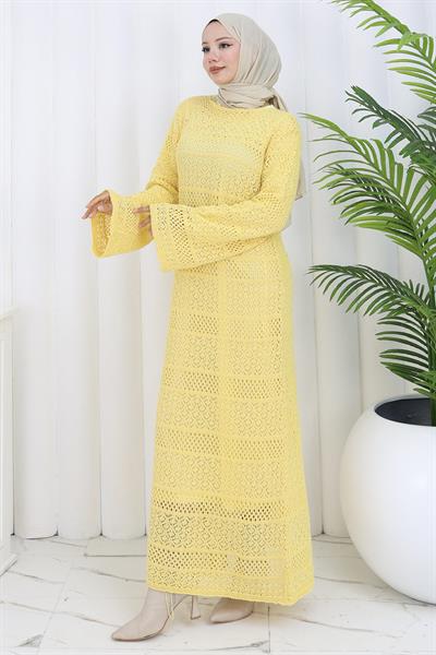 Astarlı Ajur Elbise Sarı HM2841