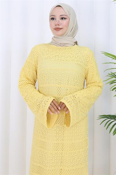 Astarlı Ajur Elbise Sarı HM2841