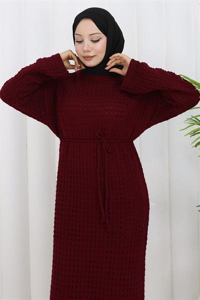 Astarlı Ajurlu Elbise Bordo HM2839