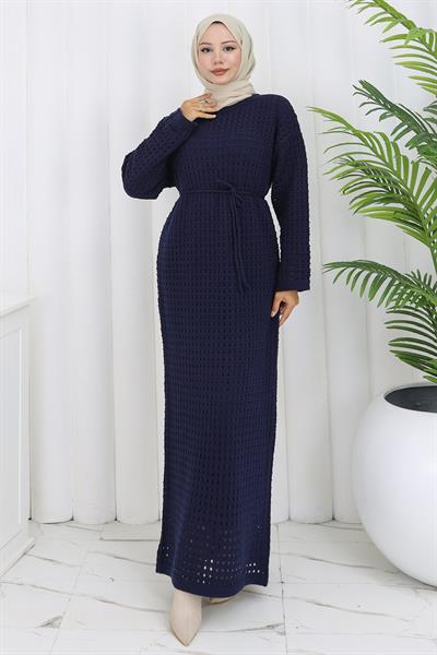 Astarlı Ajurlu Elbise Lacivert HM2839