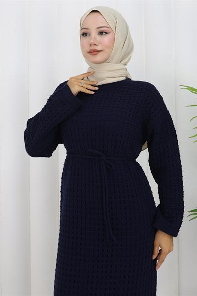 Astarlı Ajurlu Elbise Lacivert HM2839