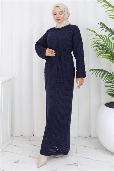 Astarlı Ajurlu Elbise Lacivert HM2839