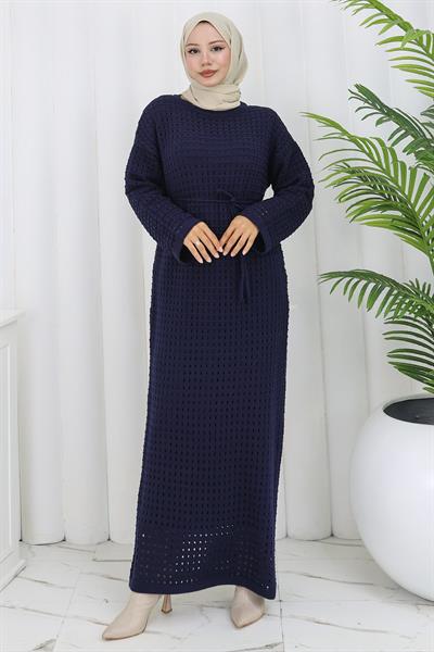 Astarlı Ajurlu Elbise Lacivert HM2839