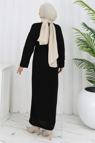 Astarlı Ajurlu Elbise Siyah HM2839
