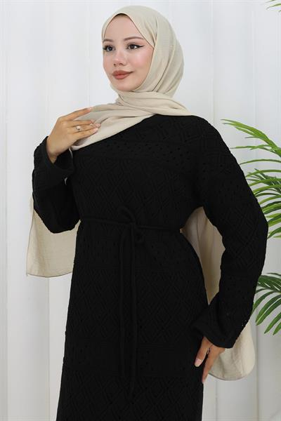 Astarlı Ajurlu Elbise Siyah HM2839