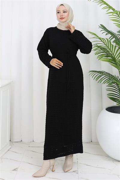 Astarlı Ajurlu Elbise Siyah HM2839