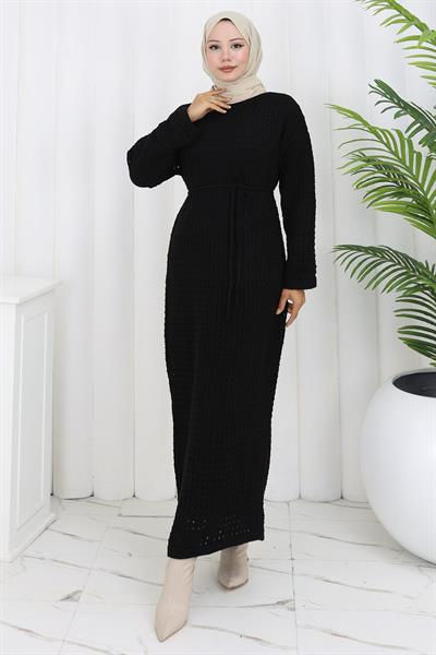 Astarlı Ajurlu Elbise Siyah HM2839