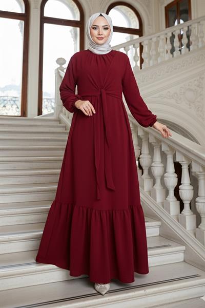 Bağlama Detaylı Ayrobin Elbise Bordo HM2873