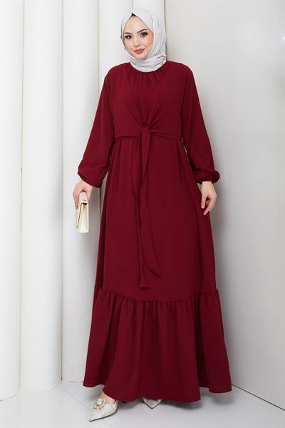 Bağlama Detaylı Ayrobin Elbise Bordo HM2873