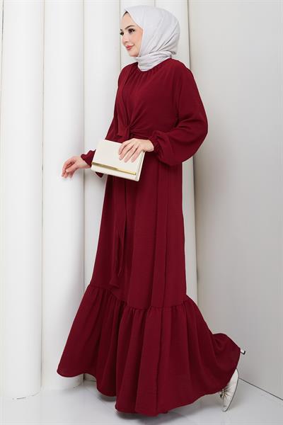 Bağlama Detaylı Ayrobin Elbise Bordo HM2873