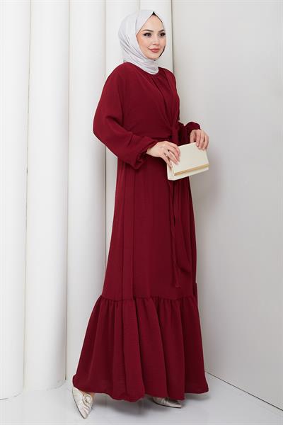 Bağlama Detaylı Ayrobin Elbise Bordo HM2873