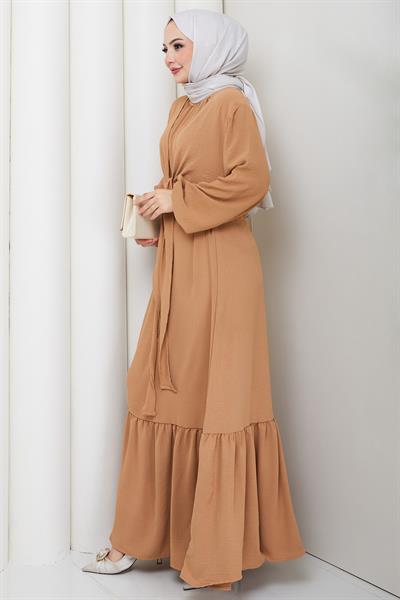Bağlama Detaylı Ayrobin Elbise Camel HM2873