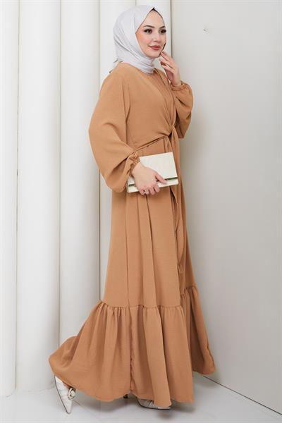 Bağlama Detaylı Ayrobin Elbise Camel HM2873