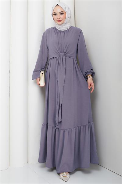 Bağlama Detaylı Ayrobin Elbise Gri HM2873