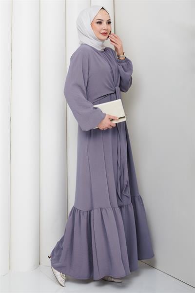 Bağlama Detaylı Ayrobin Elbise Gri HM2873