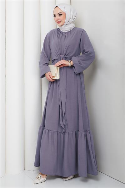 Bağlama Detaylı Ayrobin Elbise Gri HM2873