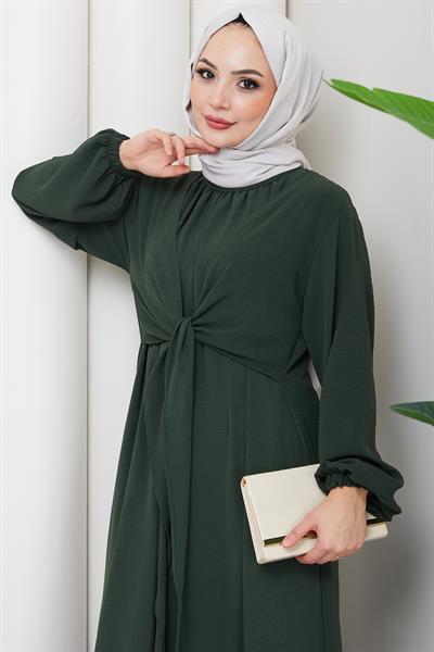 Bağlama Detaylı Ayrobin Elbise Haki HM2873