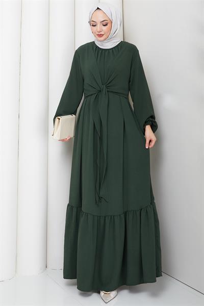 Bağlama Detaylı Ayrobin Elbise Haki HM2873