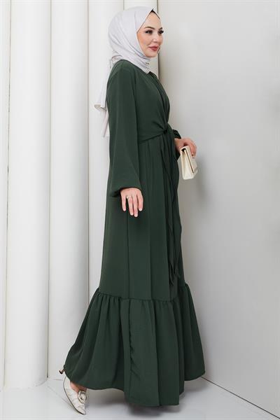 Bağlama Detaylı Ayrobin Elbise Haki HM2873