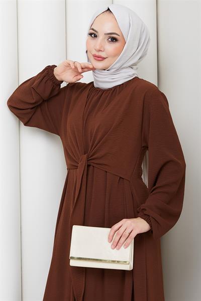 Bağlama Detaylı Ayrobin Elbise Kahverengi HM2873
