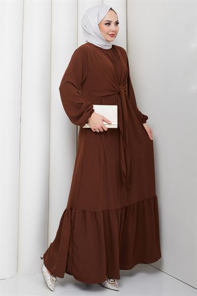 Bağlama Detaylı Ayrobin Elbise Kahverengi HM2873
