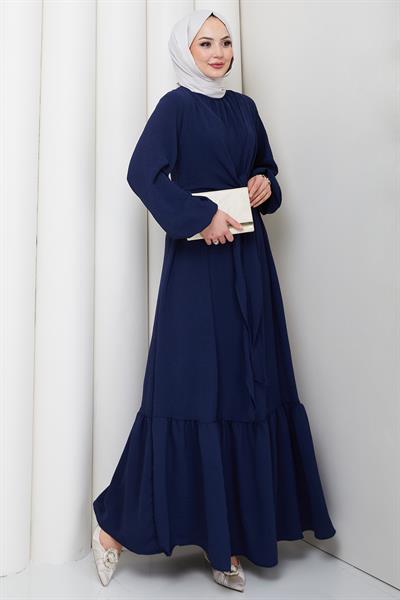 Bağlama Detaylı Ayrobin Elbise Lacivert HM2873