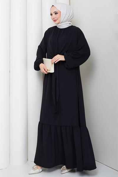 Bağlama Detaylı Ayrobin Elbise Siyah HM2873