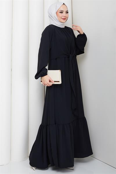 Bağlama Detaylı Ayrobin Elbise Siyah HM2873