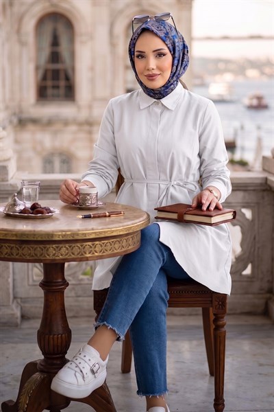 Bağlamalı Cepli Tunik Beyaz HM2911