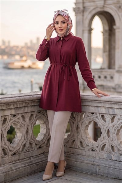 Bağlamalı Cepli Tunik Bordo HM2911