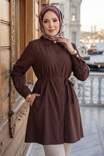 Bağlamalı Cepli Tunik Kahverengi HM2911