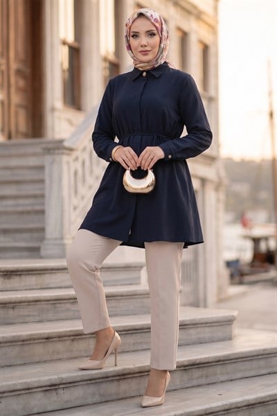 Bağlamalı Cepli Tunik Lacivert HM2911