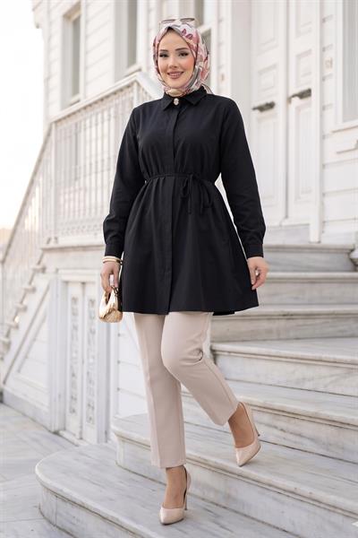 Bağlamalı Cepli Tunik Siyah HM2911