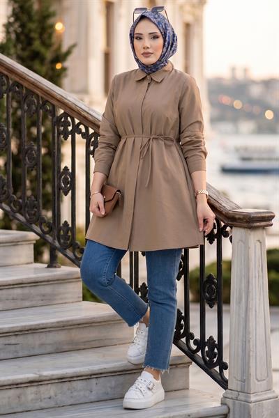 Bağlamalı Cepli Tunik Vizon HM2911