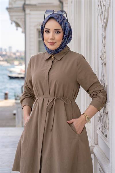 Bağlamalı Cepli Tunik Vizon HM2911