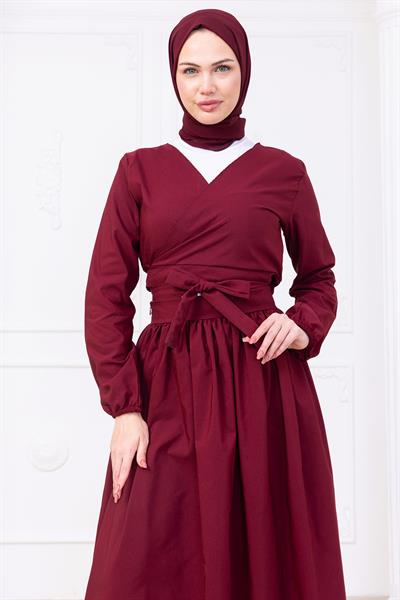 Bağlamalı Etekli Takım Bordo HM2752