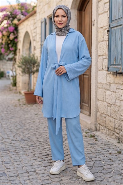 Bağlamalı Kimonolu İkili Takım Bebe Mavisi HM2938