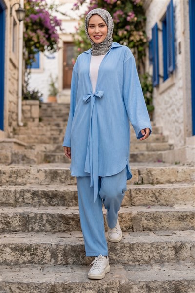 Bağlamalı Kimonolu İkili Takım Bebe Mavisi HM2938