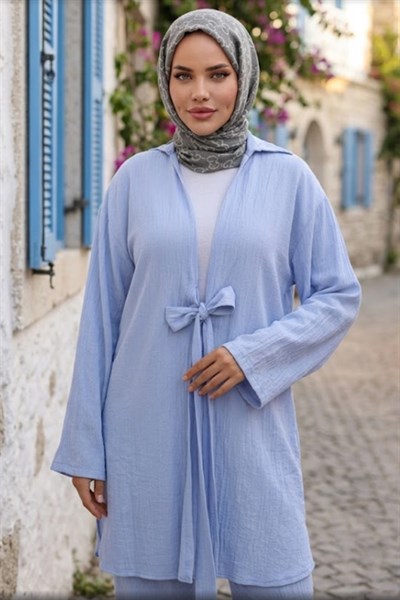 Bağlamalı Kimonolu İkili Takım Buz Mavisi HM2938