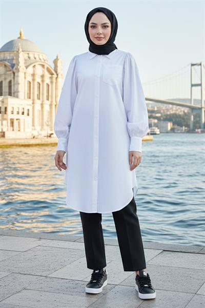 Balon Kol Cepli Tunik Beyaz HM2871