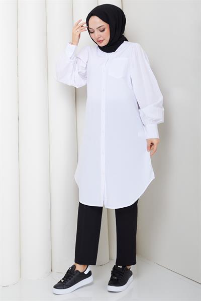 Balon Kol Cepli Tunik Beyaz HM2871