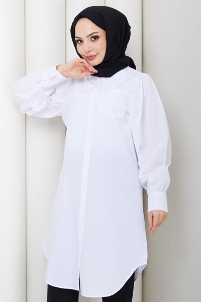 Balon Kol Cepli Tunik Beyaz HM2871