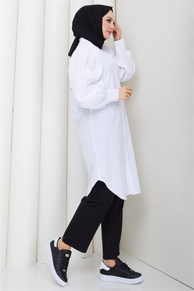 Balon Kol Cepli Tunik Beyaz HM2871