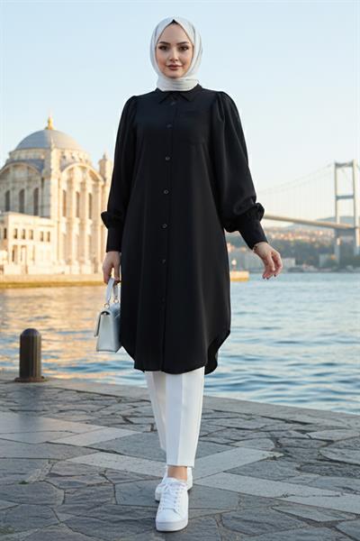 Balon Kol Cepli Tunik Siyah HM2871