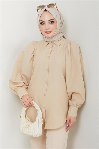 Balon Kol Gömlek Bej HM2639