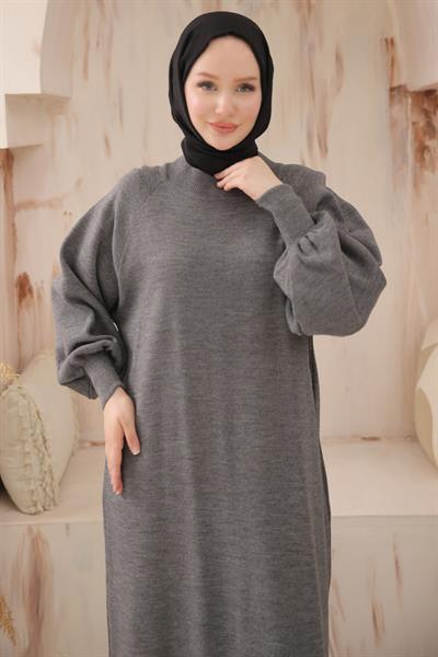 Balon Kol Triko Elbise Füme HM2522