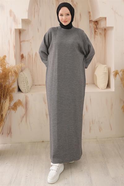 Balon Kol Triko Elbise Füme HM2522