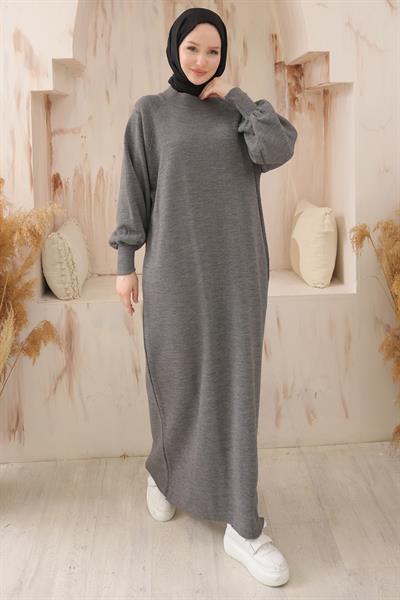 Balon Kol Triko Elbise Füme HM2522